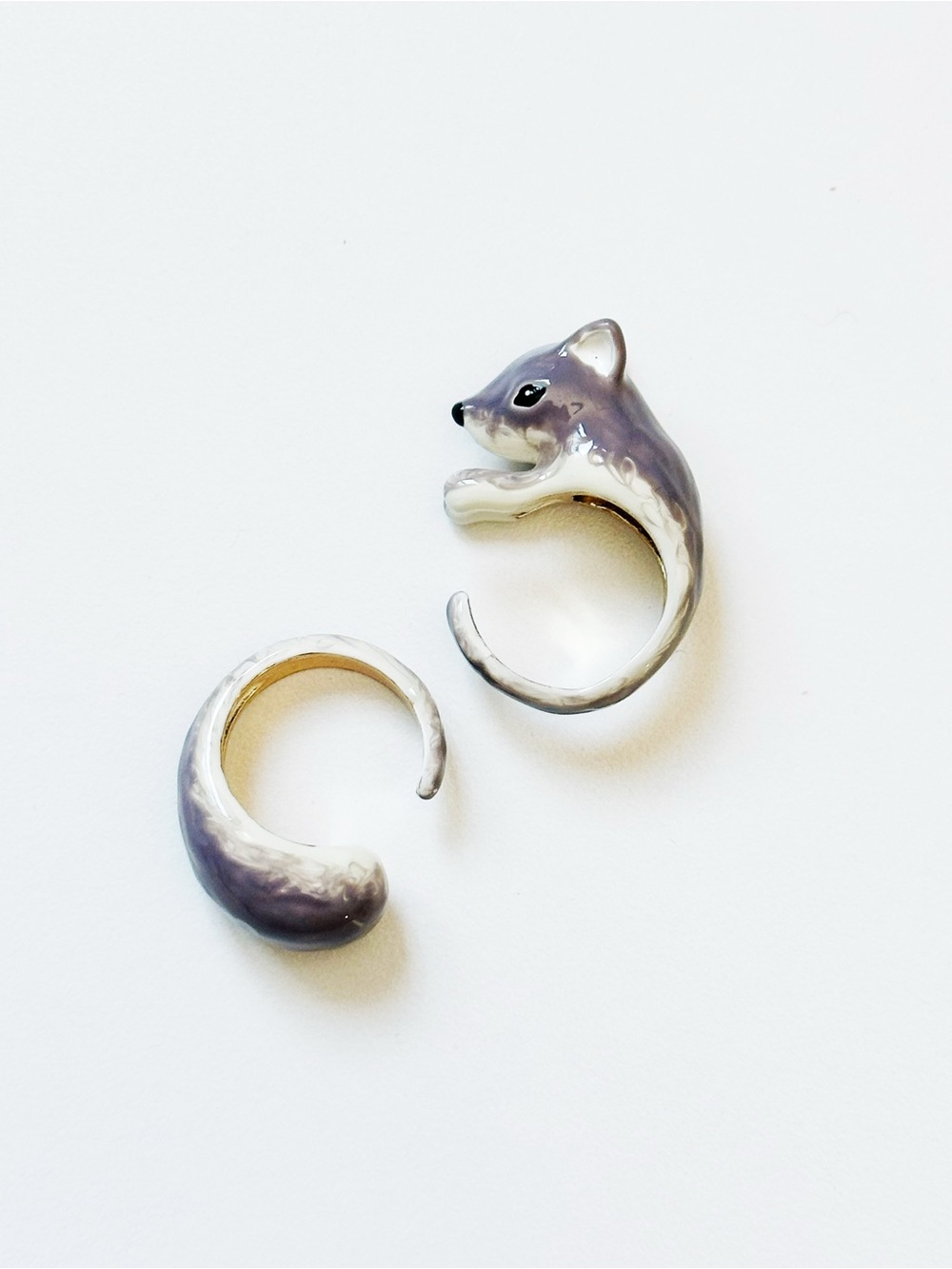 🐿️ Open Ring , Ceramic Squirrel Set Ring 16 K plated US 6 - Picture 3 of 7